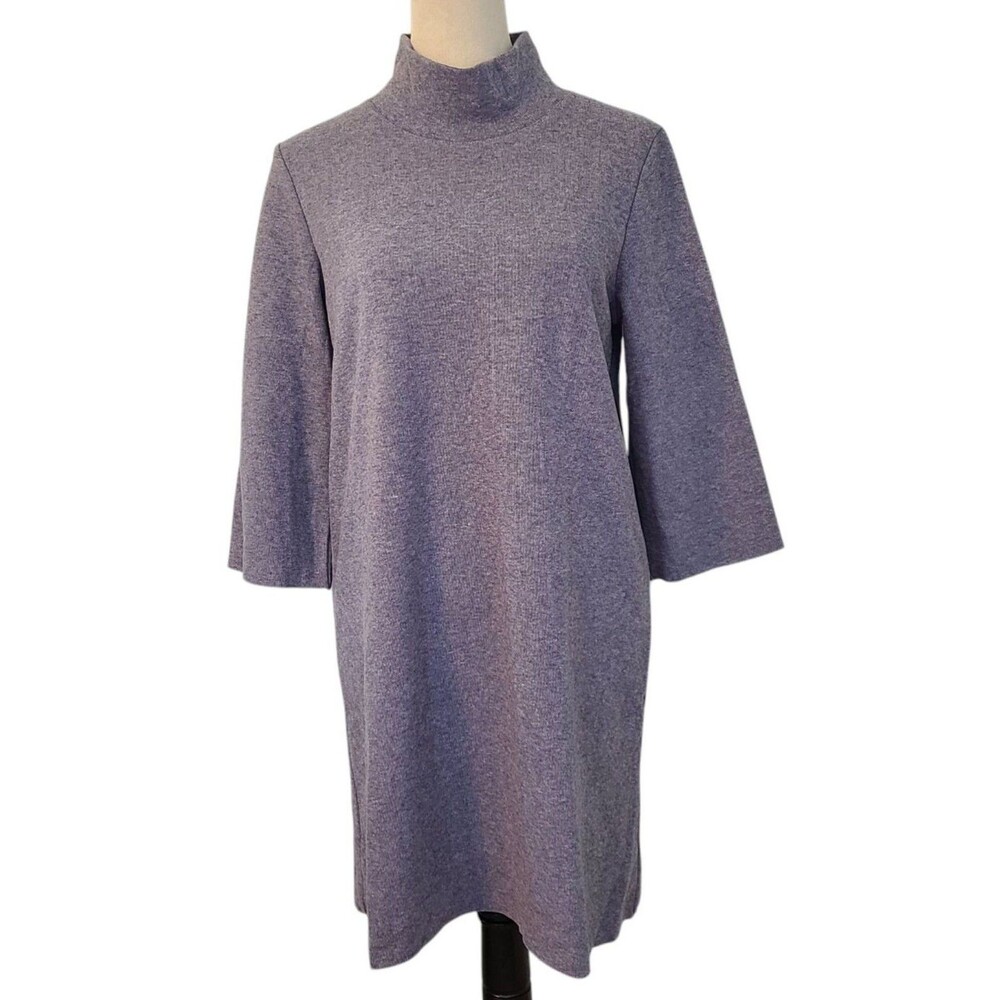 Zara Gray Ribbed Knit Mock Neck Tunic Dress Sweater Sz M Minimalist Clean Girl